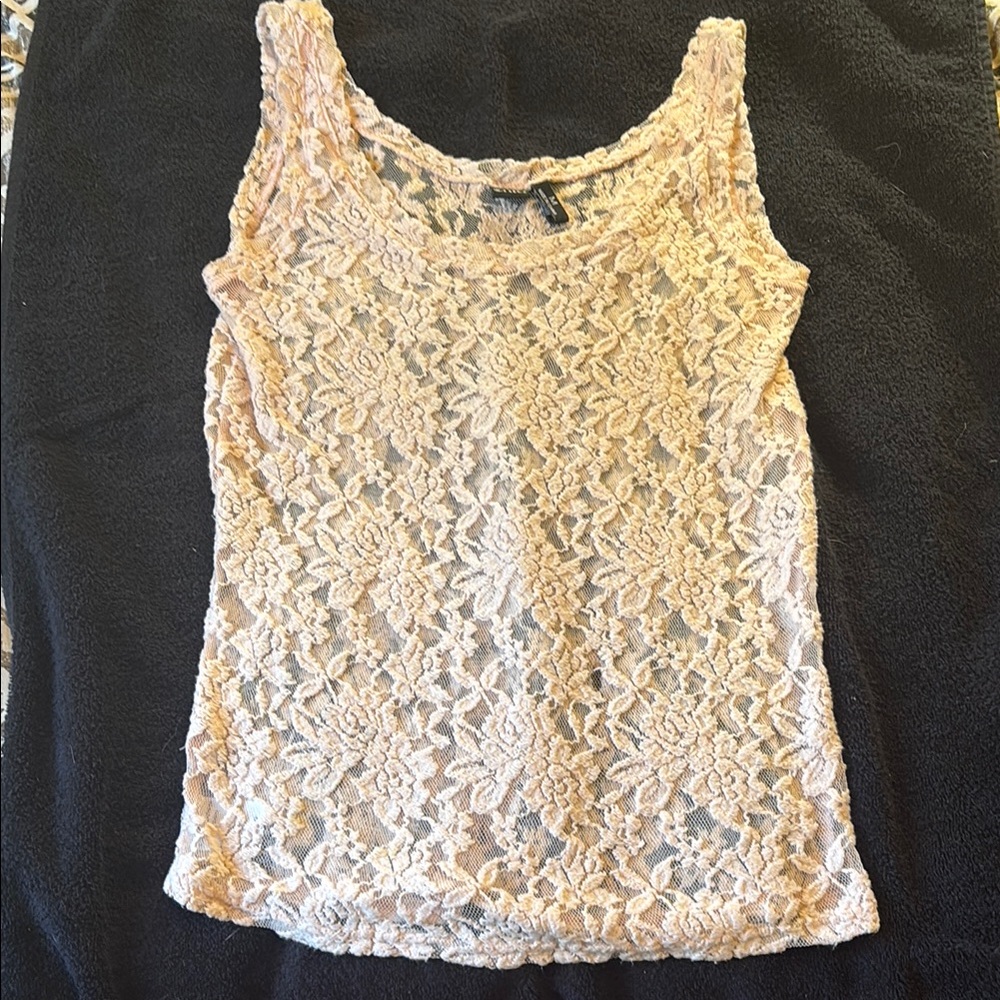 Lace Sleeveless Top - Beige